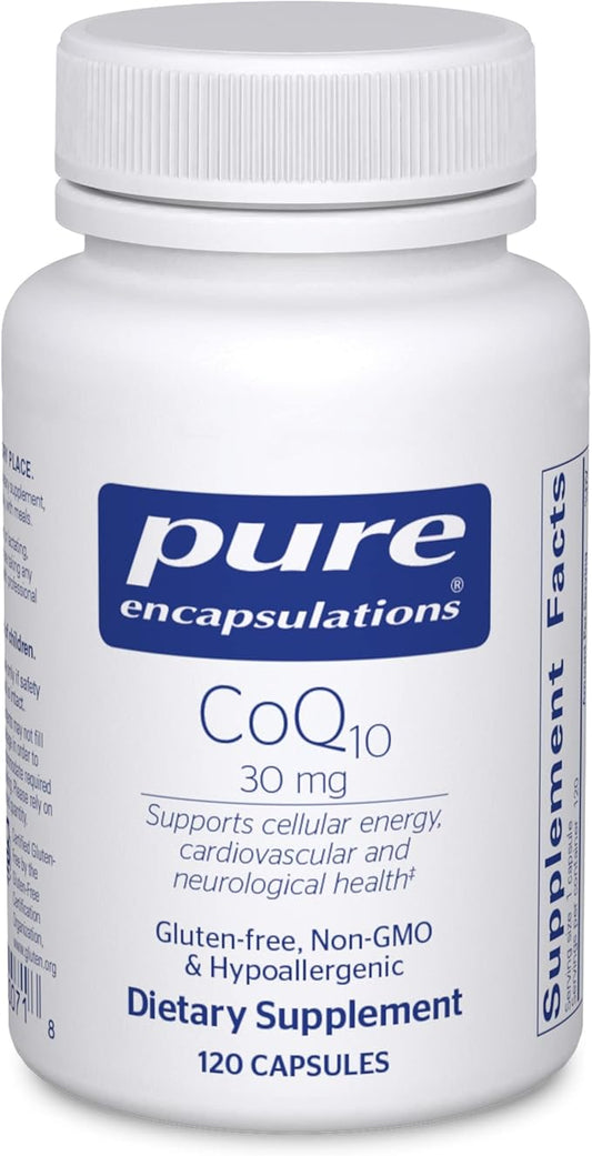 Pure Encapsulations CoQ10 30 mg | Coenzyme Q10 Supplement for Energy, Antioxidants, Brain and Cellular Health, Cognition, and Cardiovascular Support* | 120 Capsules