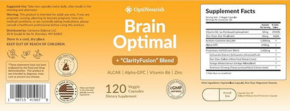 Brain Supplement for Memory and Focus, with Alpha GPC, Vitamin B6, Zinc, Energy & Mind Clarity, with ClarityFusion Blend, 120 Capsules