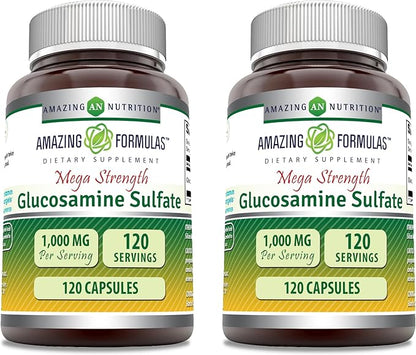 Amazing Formulas Glucosamine Sulfate 1000 mg Capsules Supplement | Non-GMO | Gluten Free | Made in USA (2 Pack | 120 Count)