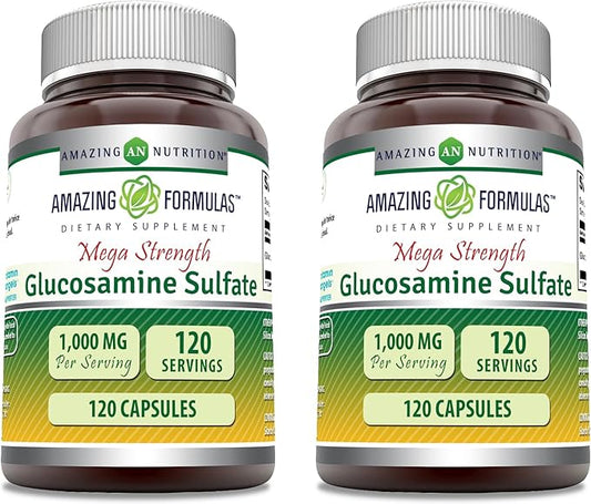 Amazing Formulas Glucosamine Sulfate 1000 mg Capsules Supplement | Non-GMO | Gluten Free | Made in USA (2 Pack | 120 Count)