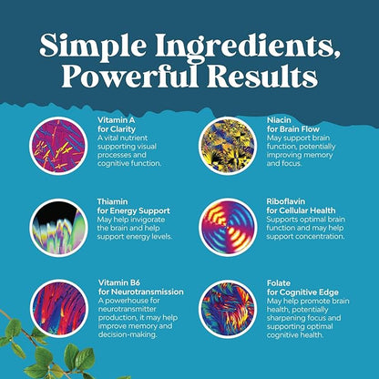 Nootropic Brain Supplement for Memory and Focus Enhancement - Vitamins for Mental Health & Clarity with VIT A, B6, Riboflavin, Niacin, Thiamin & Folate - Cognitive Complex for Mind Vitality - 90 Ct
