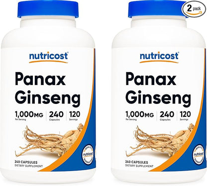 Nutricost Panax Ginseng 1000mg, 240 Capsules (2 Bottles) - Non GMO, Gluten Free, 120 Servings