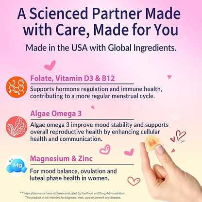 Sugar Free Inositol Gummies - Myo-Inositol & D-Chiro Inositol Supplement 2000mg + 50mg Plus Methylfolate, Vitamin D3, B12, Algae Omega 3, Magnesium & Zinc Support Hormone Balance for Women, 40:1 Ratio