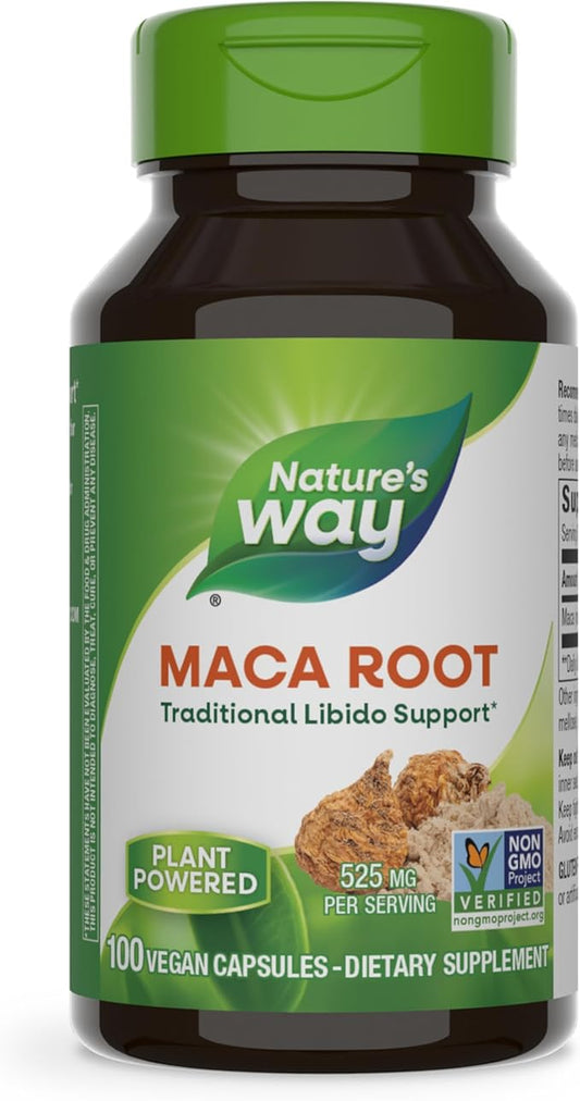 Nature's Way Maca Root, Traditional Libido Support*, 525 mg per Serving, Non-GMO Project Verified, 100 Vegan Capsules (Packaging May Vary)