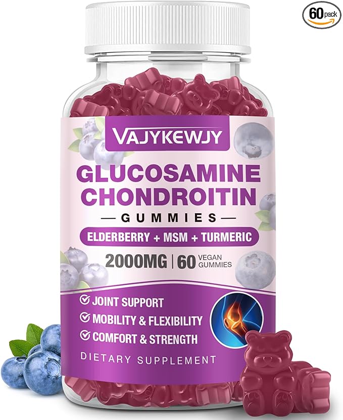 Sugar Free 2000mg Glucosamine Chondroitin Gummies, Extra Strength Glucosamine with Chondroitin MSM & Turmeric, Joint Support Supplement, Antioxidant Immune Support - 60 Gummies