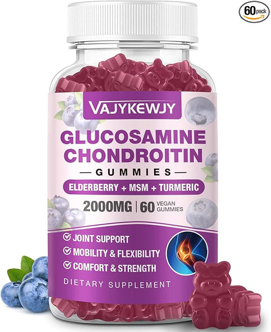 Sugar Free 2000mg Glucosamine Chondroitin Gummies, Extra Strength Glucosamine with Chondroitin MSM & Turmeric, Joint Support Supplement, Antioxidant Immune Support - 60 Gummies