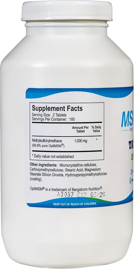 KALA HEALTH MSMPure MSM Tablets – 1,000 mg US-Sourced MSM per Tablet for Joint Health, Skin Appearance, Hair & Nail Support – Coated for Easy Swallowing, Tasteless – 360 Count