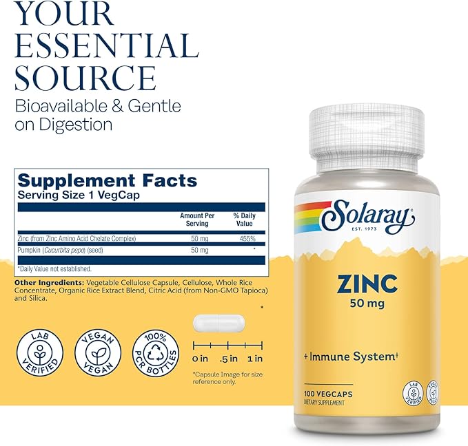 Zinc 50mg Solaray 100 Veg Cap - Pack of 3