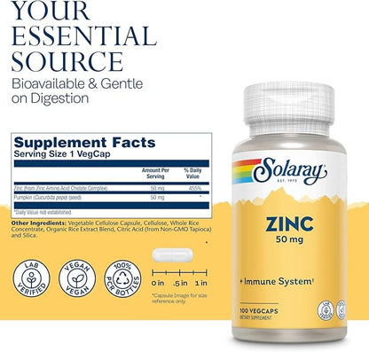 Zinc 50mg Solaray 100 Veg Cap - Pack of 3