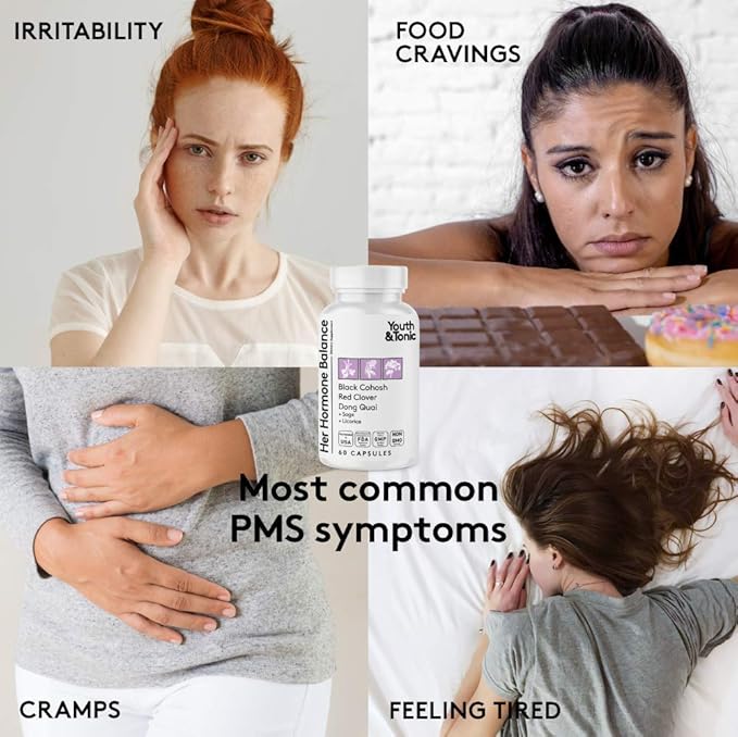 Hormone Balance for Women PMS & Menopause Relief Support Pills | Ease Female all Stages Hormonal Imbalance w Natural Herbal Supplements | Black Cohosh Red Clover Dong Quai Soy Isoflavones Complex