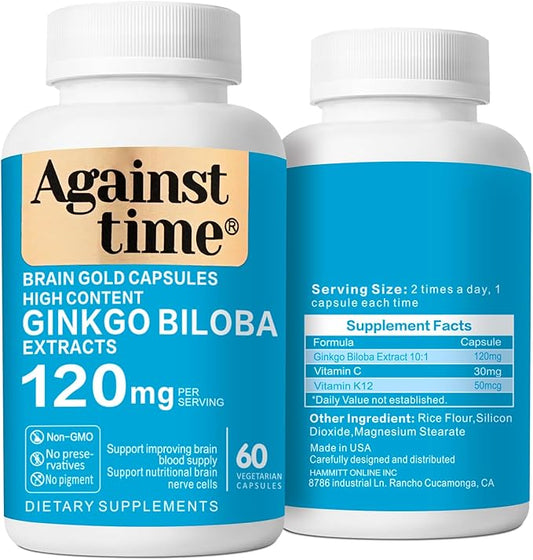 Ginkgo Biloba Capsules Supplements Extra Strength Supports Brain Function & Memory Support, 60 Vegetarian Capsules