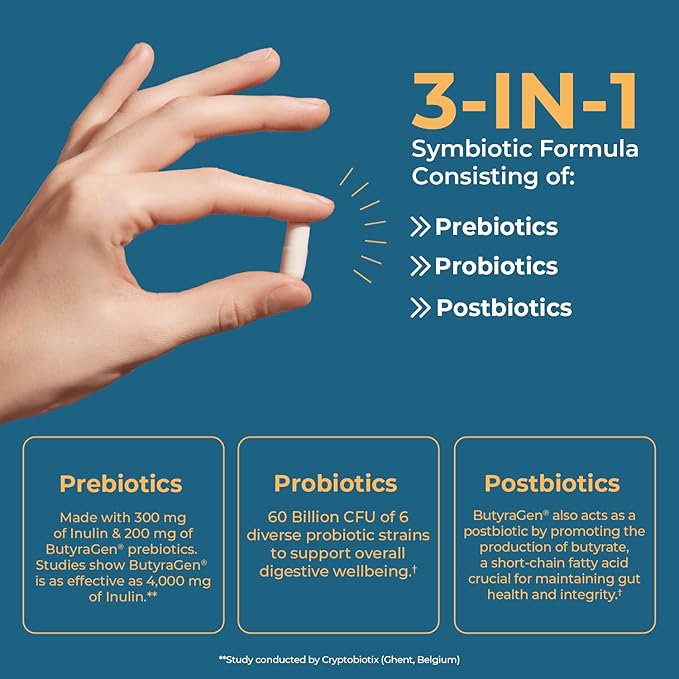 Nature's Lab Gold ProTotal - 60 Billion CFU Probiotic, Prebiotic, Postbiotic, Synbiotic - with Butyragen (Direct Butyrate Generator) 60 Ct
