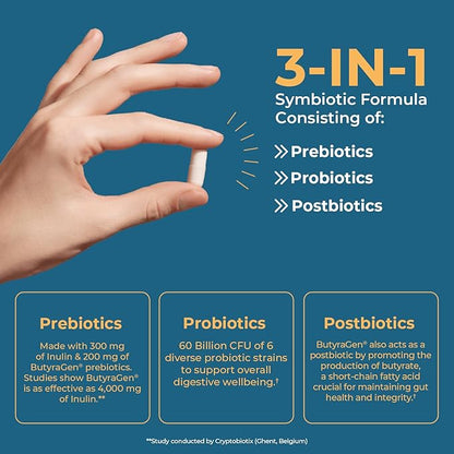 Nature's Lab Gold ProTotal - 60 Billion CFU Probiotic, Prebiotic, Postbiotic, Synbiotic - with Butyragen (Direct Butyrate Generator) 60 Ct