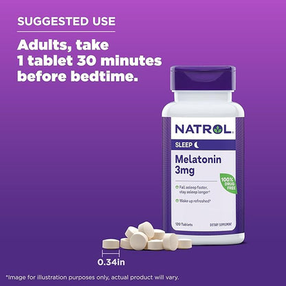 Natrol Melatonin 3 mg, Dietary Supplement for Restful Sleep, Sleep Supplements for Adults, 120 Melatonin Tablets, 120 Day Supply
