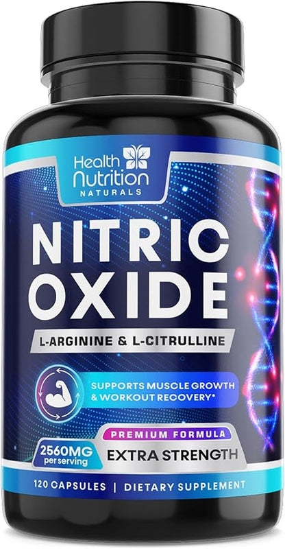Extra Strength Nitric Oxide Supplement 3X Strength L Arginine, Citrulline Malate, AAKG, Beta Alanine - Premium Muscle Supporting Nitric Booster - Natural Energy & Heart Health Support - 120 Capsules