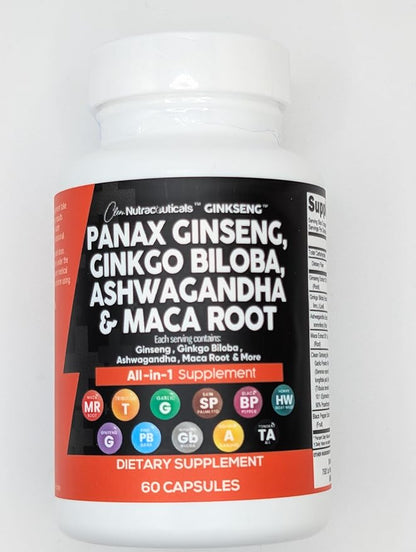 Clean Nutraceuticals Panax Ginseng 10000mg Ginkgo Biloba 4000mg Ashwagandha Maca Root 3000mg - Focus Supplement Pills for Women and Men with Pine Bark Extract, Garlic, and Saw Palmetto - 2Pack