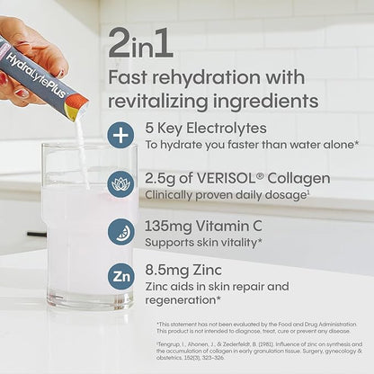 Hydralyte Verisol Collagen Packets with Electrolytes, Hydration Packets with Collagen for Women and Men, Electrolytes Powder with Collagen for Travel and Daily Hydration with Vitamin C (30 Count)