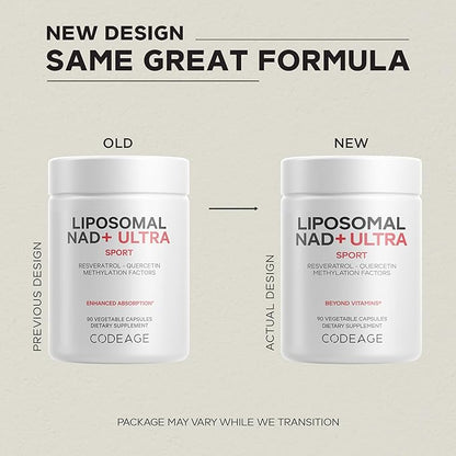Codeage Liposomal NAD+ with Resveratrol & Vitamin B - NAD Plus Ultra for Energy & Healthy Aging Support - NAD Vitamin Supplement with Quercetin, Betaine, Riboflavin - Bioavailable - 90 Capsules