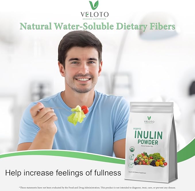 Organic Inulin Powder, Pure Inulin Prebiotic Supplement Natural Soluble Fibers Sweetener for Digestive Function, Unflavored & Unsweetened Superfood for Smoothie, Gluten Free, Vegan, 2.2 lb