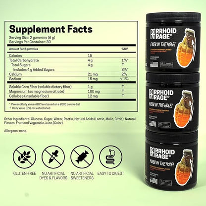 Fiber and Magnesium Gummies, Made in USA, Supports Digestive Health, Relieves Constipation, Helps Prevent Hemorrhoids, Has Both Soluble and Insoluble Fiber, 60 ct (1)