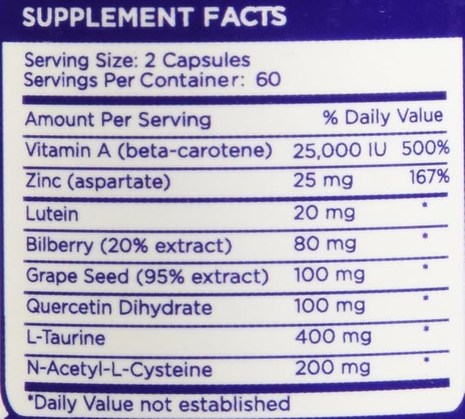 Zenesis Labs Lutein Vision Support - Essential Eye Vitamin - with Bilberry, Beta-Carotene, Zinc, Grapeseed & Other Minerals - 120 Capsules - 60 Day Supply