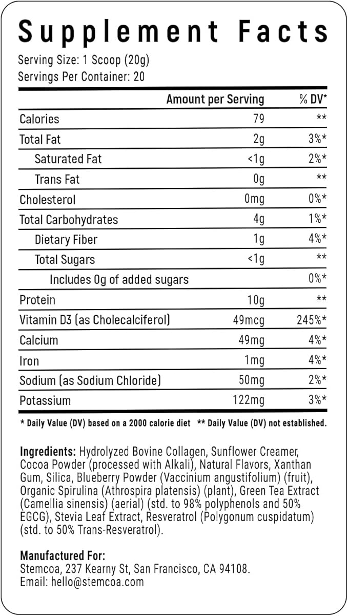 NCR1 - Natural Cellular Renewal & Rejuvenation, Milk Chocolate Flavor, Hydrolyzed Bovine Collagen Powder with Cocoa & Resveratrol, Non-GMO, Gluten Free & Keto Diets