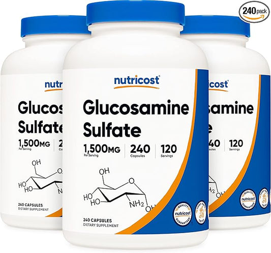 Nutricost Glucosamine Sulfate 750mg, 240 Capsules (3 Bottles) (1500mg Per Serving)