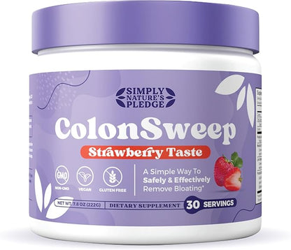 ColonSweep - Strawberry Flavored Probiotic Psyllium Husk Powder Colon Cleanser,7.8 oz. Gluten Free Fiber Supplement Support for Gut Health - Safe Colon Cleanse for Bloating Relief & Detox- 30 Servings