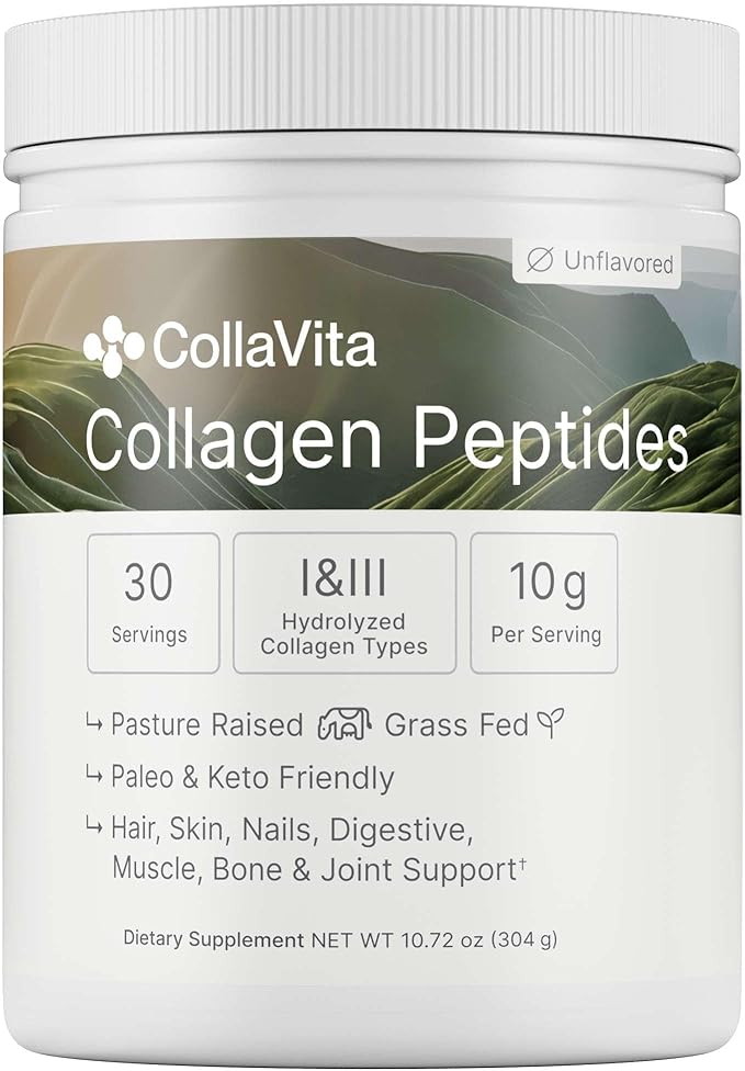 Collagen Peptides for Women & Men Grass-Fed Pasture-Raised Hydrolyzed Collagen Powder Type 1 & 3 for Skin, Hair, Nails and Joints, Non-GMO, Paleo & Keto, Unflavored,10 Fl oz. 30 Servings