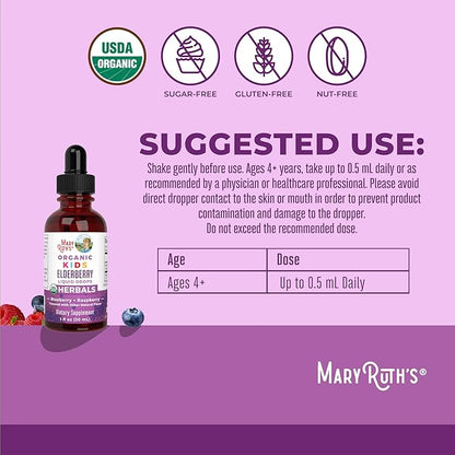 MaryRuth Organics USDA Organic Elderberry Liquid Drops for Kids | Vegan Elderberry Extract Organic Glycerin | Immune Support Supplement | Overall Health | Formulated for Ages 4-13 | 1oz