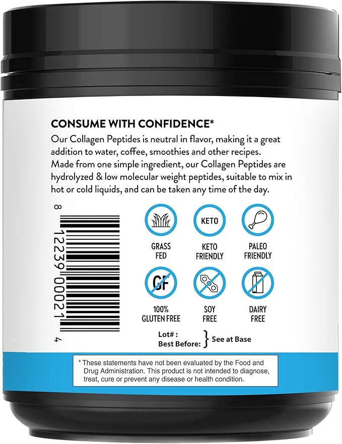 Sandhu's Collagen Peptides Powder|1 lb, 22 Servings Unflavored| Grass-Fed Hydrolyzed Bovine Collagen |Made in USA| Supports Youthful Skin, Hair, Nails, Mobility, Flexibility, Joint & Bone Health