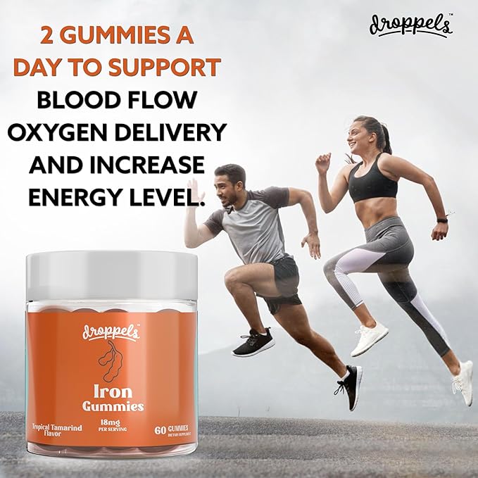 Droppels Iron Gummies, 18mg – Plant-Based, Vegan Iron Supplement for Women and Men | Pectin-Based Iron Vitamin | 60 Count, Tropical Tamarind Flavor (1-Month Supply)