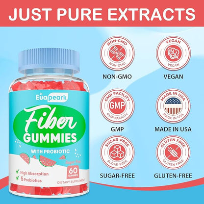 2 Packs - Fiber Gummies for Adults, Sugar Free Probiotics & Prebiotic Fiber Gummies, with Inulin, Fos & Chicory Root - for Regularity, Digestion & Gut Health - Vegan, Gluten Free, 120 Counts