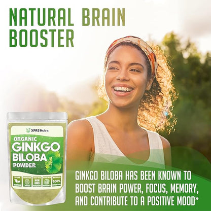 XPRS Nutra Organic Ginkgo Biloba Powder - Gingko Biloba Supplements for Cognition - Vegan Friendly Ginkoba Biloba Organic - Immunity Boosting Ginkgo Biloba Powder (16 oz)