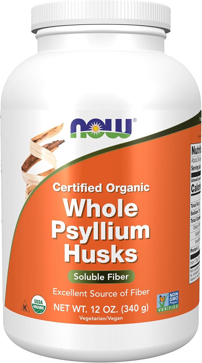 NOW Foods Supplements, Whole Psyllium Husks, Certified Organic, Non-GMO Project Verified, Soluble Fiber, 12-Ounce