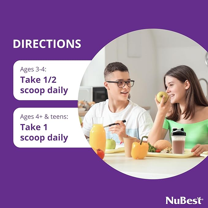 NuBest Tall Protein Powder for Kids & Teens - Chocolate Protein Powder Shake - Protein Drink with Probiotics, Omega 3-6-9, Vitamin D3 + K2, Calcium, Vitamins - Bone Strength and Immunity - Pack 3