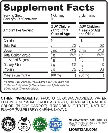 DR. MORITZ Sugar-Free Calm Magnesium Gummies for Kids and Adults - Non-GMO Kids Magnesium Gummies - Raspberry Flavor - 1-Pack (60 Count)