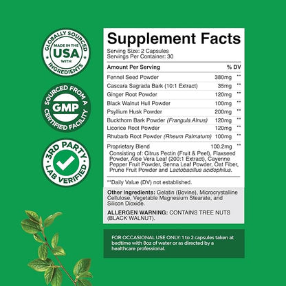 Colon Cleanser & Detox - Lactobacillus Acidophilus Probiotic Supplement Body Cleanse - Psyllium Husk Capsules Gut Health Supplement