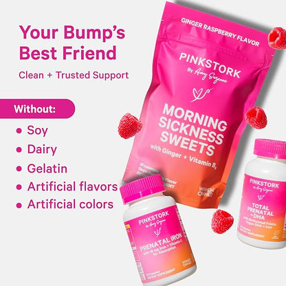 Pink Stork Premium Prenatal Gummy Vitamins with DHA, Folate, and Vitamin D - 60 Vegan Gummies - 2 Pack