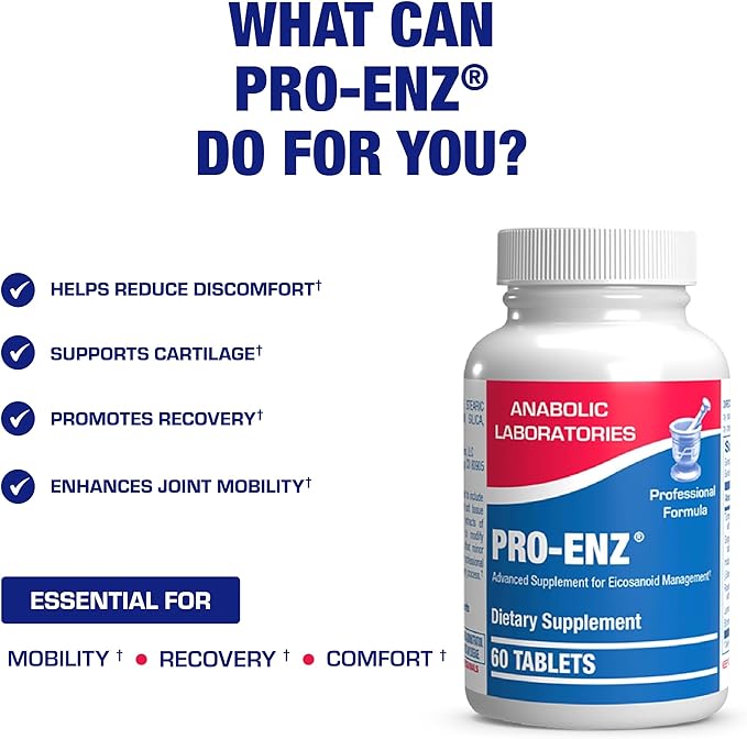 Pro Enz Joint Support Supplement - Clinical Formula Turmeric Boswellia Supplement for Joint & Cartilage Mobility and Comfort Support plus Eicosanoid Management with Proteolytic Enzymes (60 tablets)