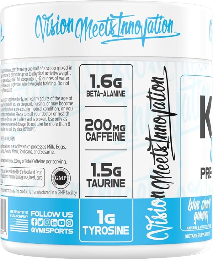 K-XR Sport Pre-Workout Powder | Energy – Performance – Focus and Pumps | Maximum Absorption Formula | Great Taste for Men & Women | 30 Servings (30 Servings, Blue Shark Gummy)