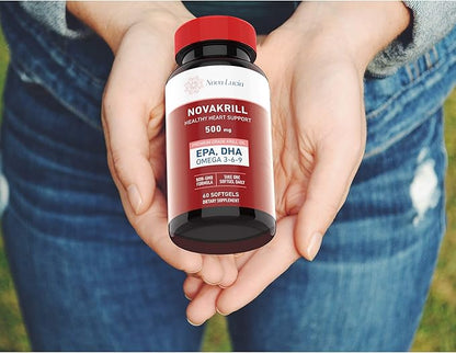 Natural Krill Oil Omega 3 6 9 Supplement, Burpless 60 Red Liquid Softgels, Rich in EPA, DHA, Astaxanthin, No Fishy Aftertaste, 1000mg per 2 Softgels