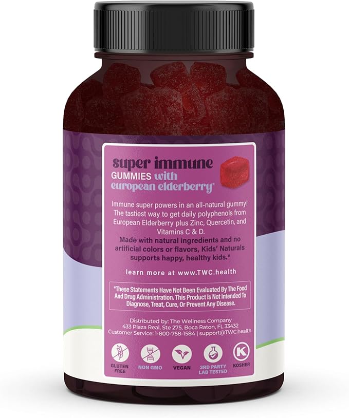 The Wellness Company Super Immune Elderberry Gummies | 120 Gummies (2 Month Supply) | with Zinc and Vitamin C | Non-GMO, Gluten-Free | Supports Immune Health