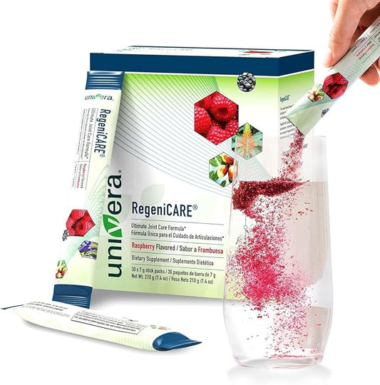 Univera RegeniCARE, Glucosamine, Chondroitin, MSM, Univestin, Joint Health, Joint Support, Easy to Carry, Raspberry Flavor (30ct, 7g Individual Packets)