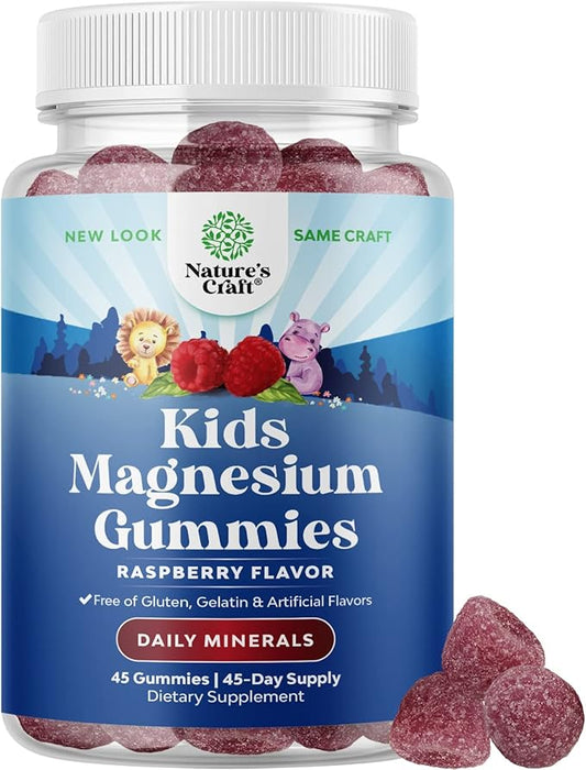 Kids Magnesium Gummies - Calm Relaxing Mg Citrate Supplement with Raspberry Flavor - Calm Magnesium Supplement for Nerve Health, Muscles & Heart Support - Mag Citrate Gummies, 45 Count Pack