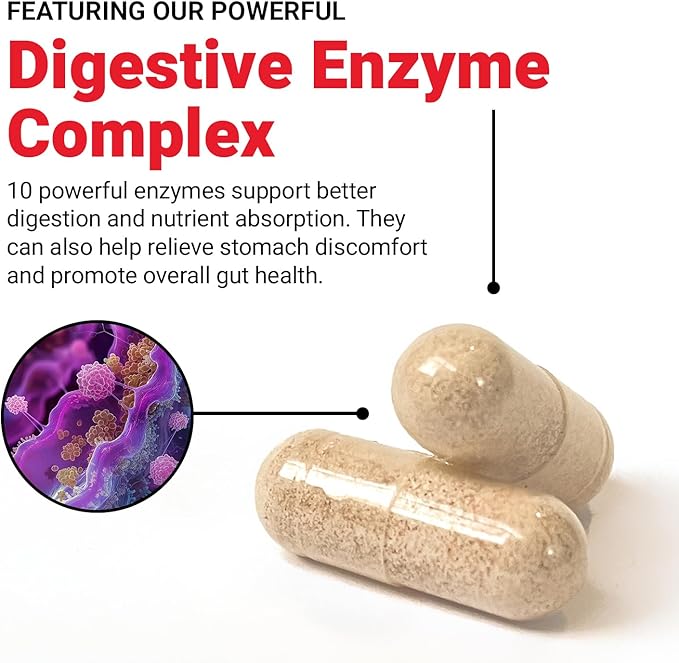 FORCE FACTOR Digestive Enzymes Complex to Support Digestive Health, Gut Health, and Provide Bloating Relief for Women and Men, Full-Spectrum 10 Digestive Enzymes, Non-GMO, 90 Capsules