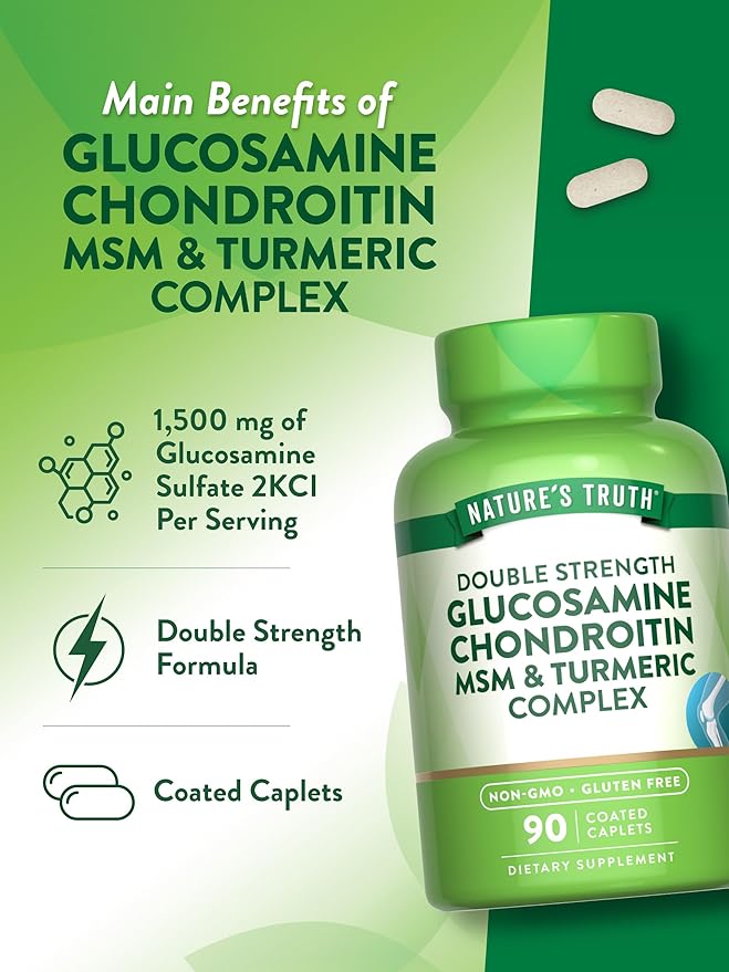 Nature's Truth Glucosamine Chondroitin MSM Complex | 90 Caplets | with Turmeric | Double Strength | Non-GMO & Gluten Free Supplement