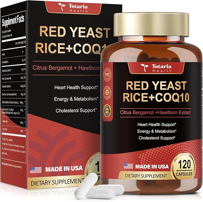 Red Yeast Rice 2,000mg with CoQ10 Supplement - Max Strength Extract Red Yeast Rice Capsules with CoQ10 100 Plus Citrus Bergamot - Cholesterol & Energy Supplement 3rd-Party Tested Vegan Non-GMO