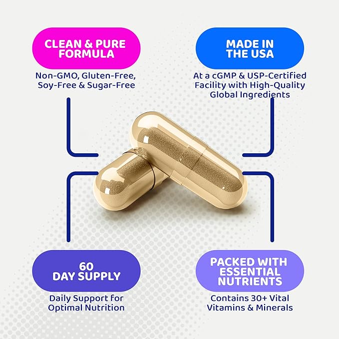37-in-1 Women's Multivitamin for Immune & Stress Support, Energy Booster, Bone & Skin Health, Hair Growth & Overall Wellness | Vitamin C, D3, Folic Acid, B-Complex, Biotin, Zinc & More | 60 Ct