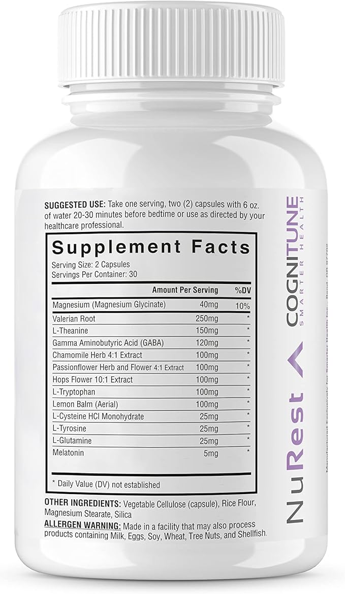CogniTune Natural Sleep Supplement - Non Habit Forming Sleeping Pills, Non Drowsy Herbal Sleep Aid Formula w/Melatonin, Valerian Root, Lemon Balm, Chamomile, GABA, L-Theanine, Magnesium, Amino Acids